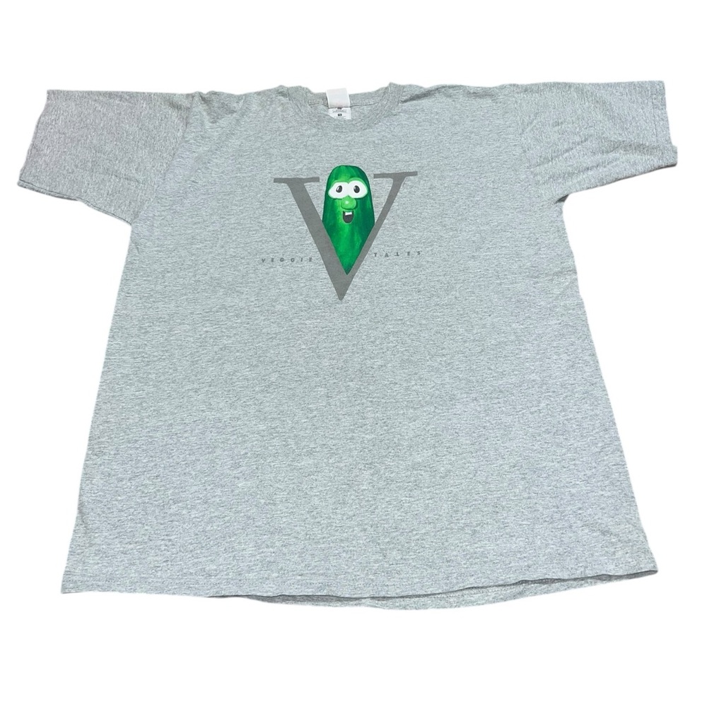 VTG 90s Veggie Tales Larry the Cucumber Shirt Size XL Gray Fruit of the Loom